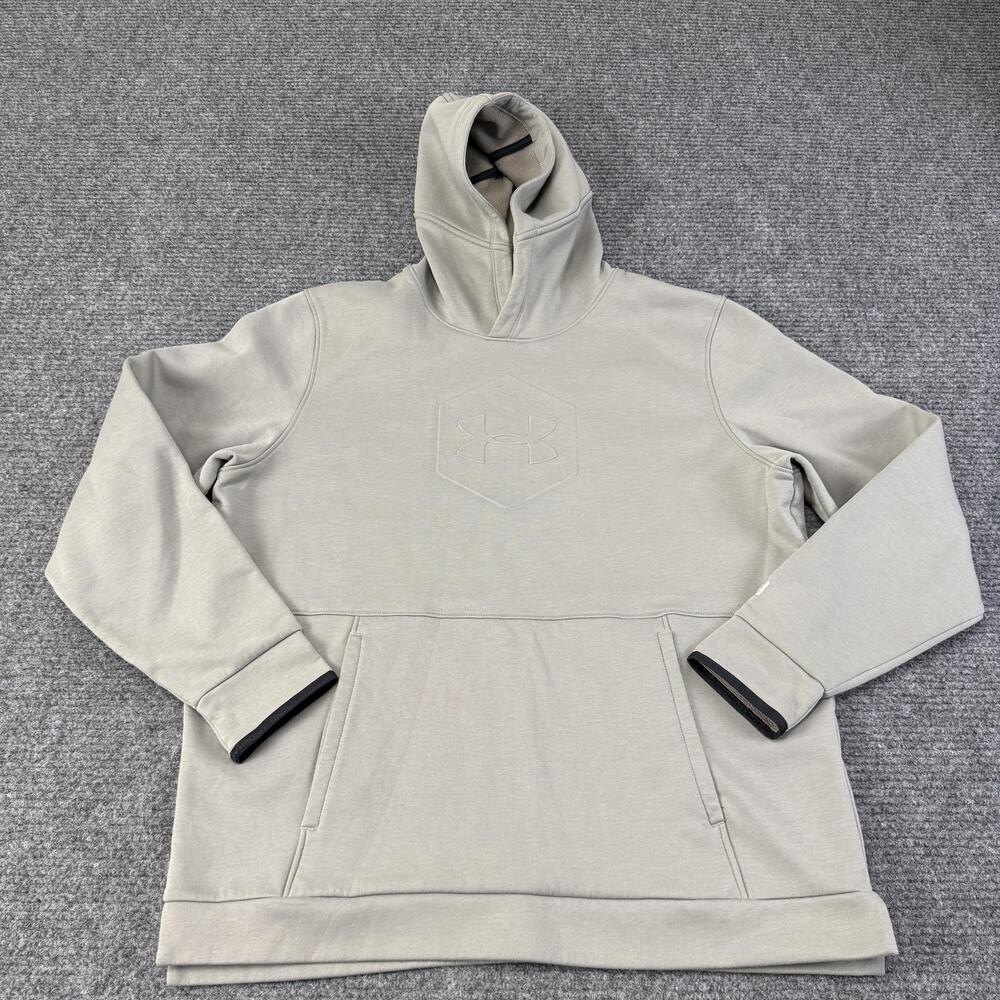 Under Armour Celliant Hoodie Mens XL Beige Fleece Pullover High Neck Pockets